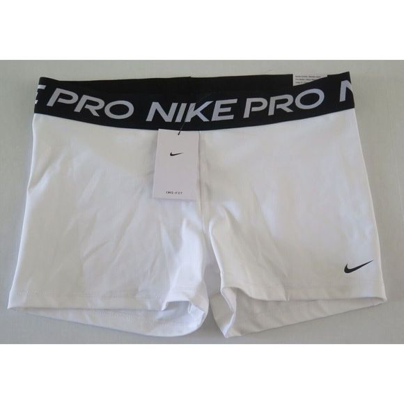 Nike Pro CZ9857 100 Women's Sz XL White/Black 3'' Training Compression Shorts - Picture 1 of 4